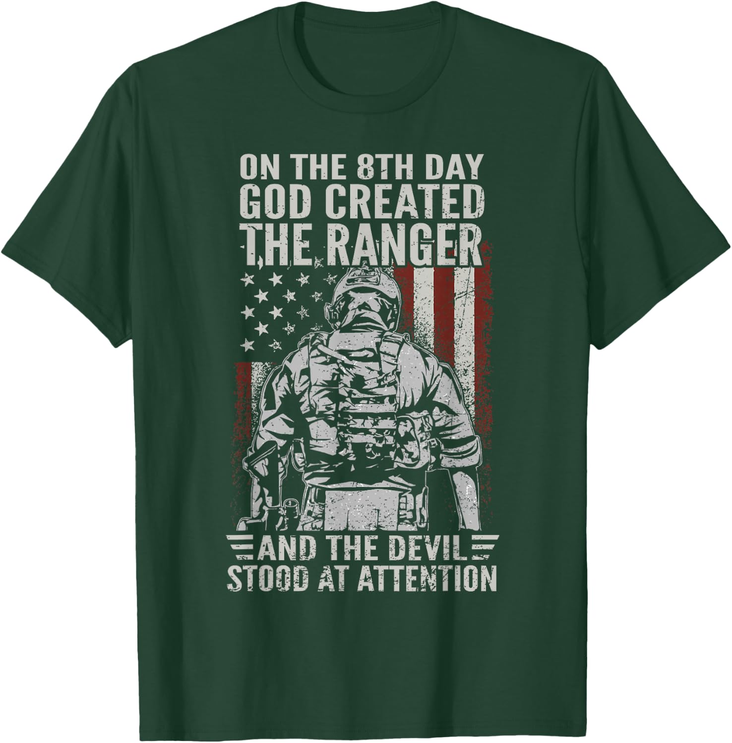 On 8th Day God Created US Army Ranger Veteran Flag American T-Shirt - T-Shirt | Forest