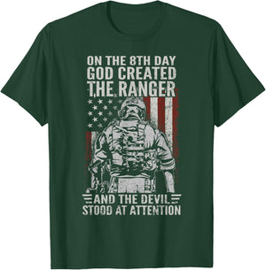 On 8th Day God Created US Army Ranger Veteran Flag American T-Shirt - T-Shirt | Forest
