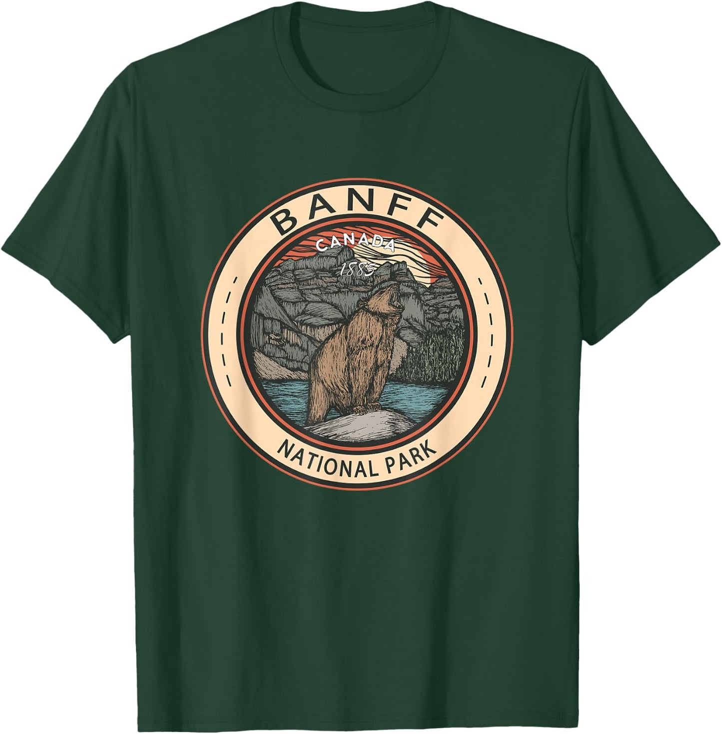 Banff National Park Canada Grizzly Bear Vintage Emblem T-Shirt - T-Shirt | Forest