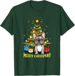Funny French Bulldog With Christmas Tree - Merry Christmas T-Shirt - T-Shirt | Forest