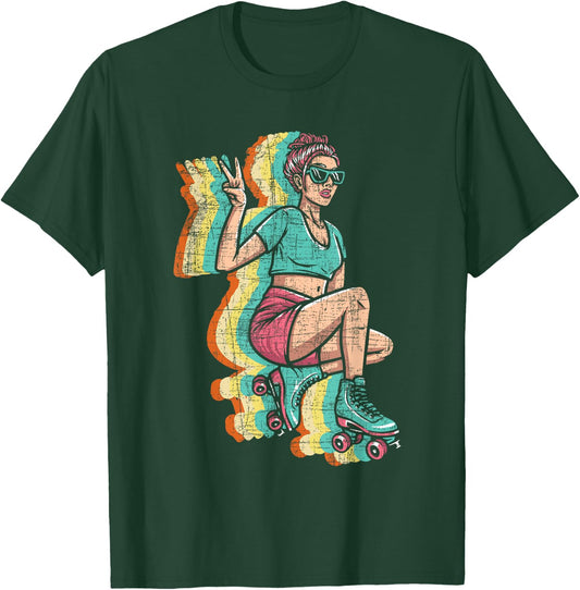 Retro Roller Skater Girl - Roller Skating Roller Derby T-Shirt - T-Shirt | Forest