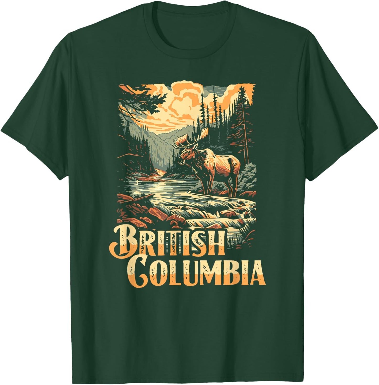 British Columbia Outdoors Canadian Wilderness Moose Vintage T-Shirt - T-Shirt | Forest