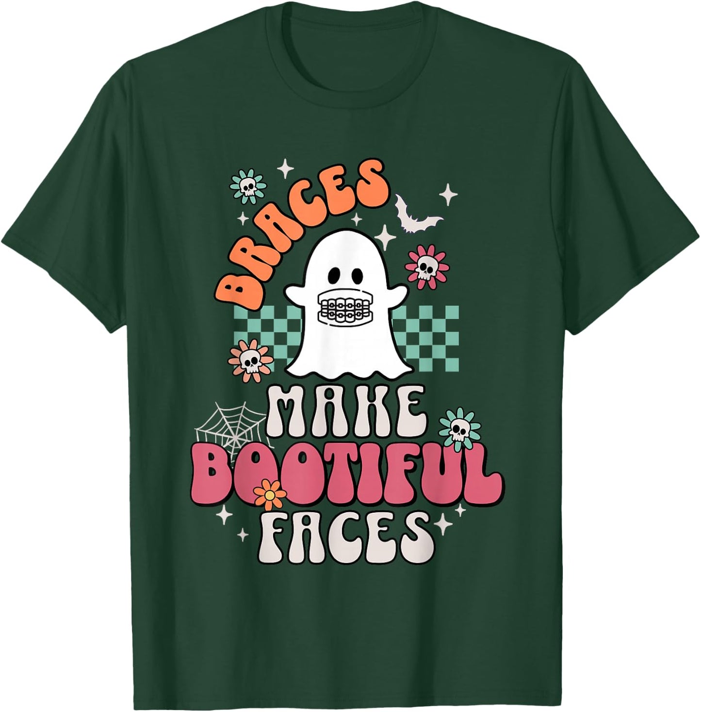 Braces Make Beautiful Faces Groovy Orthodontist Halloween T-Shirt - T-Shirt | Forest