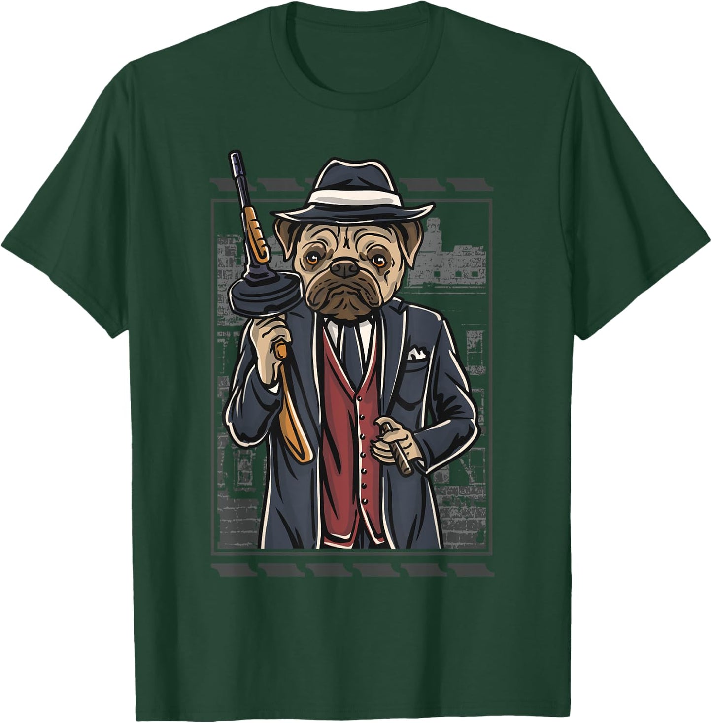 Funny mean looking Bad Pug Dog with Gun & cigar from 1920's Women T-Shirt - T-Shirt | Forest