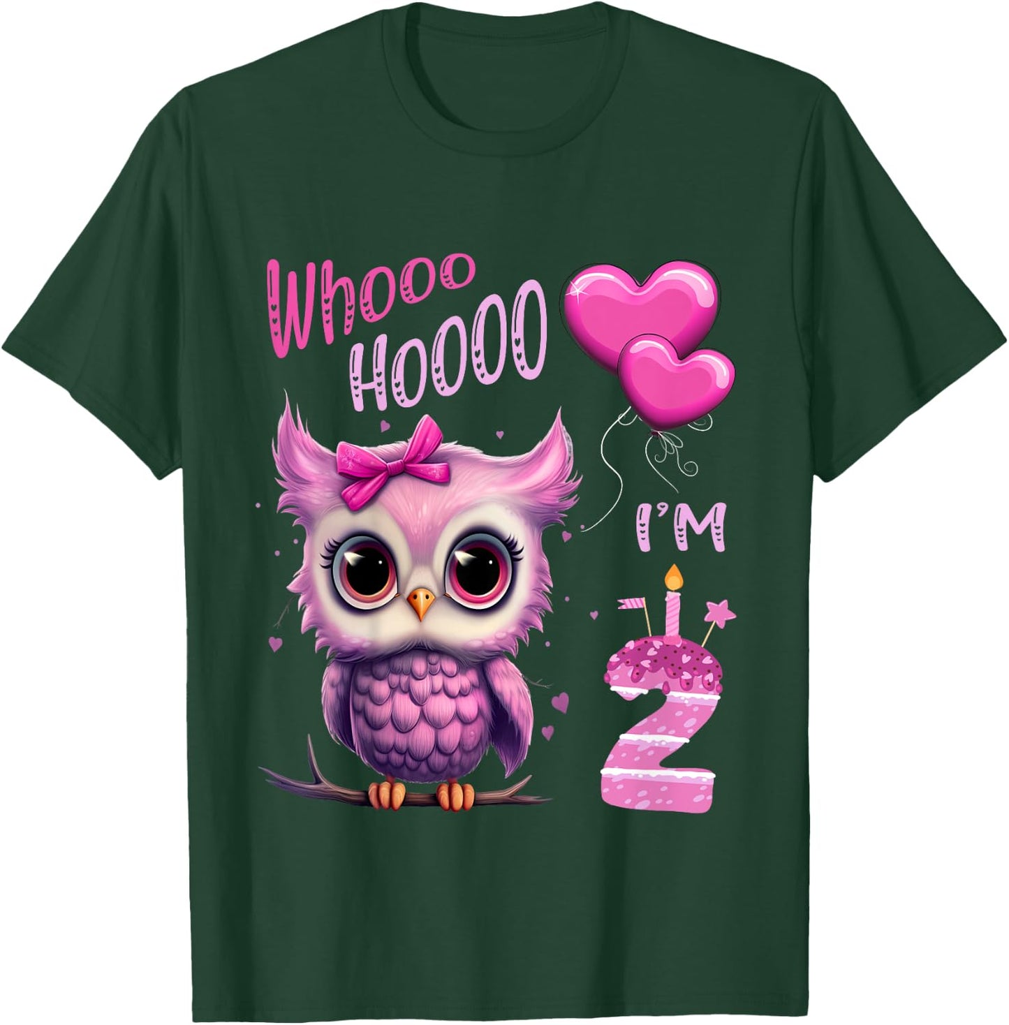Birthday Shirt Cute Owl - Whooo hooo I’m 2 Years - Girls T-Shirt - T-Shirt | Forest