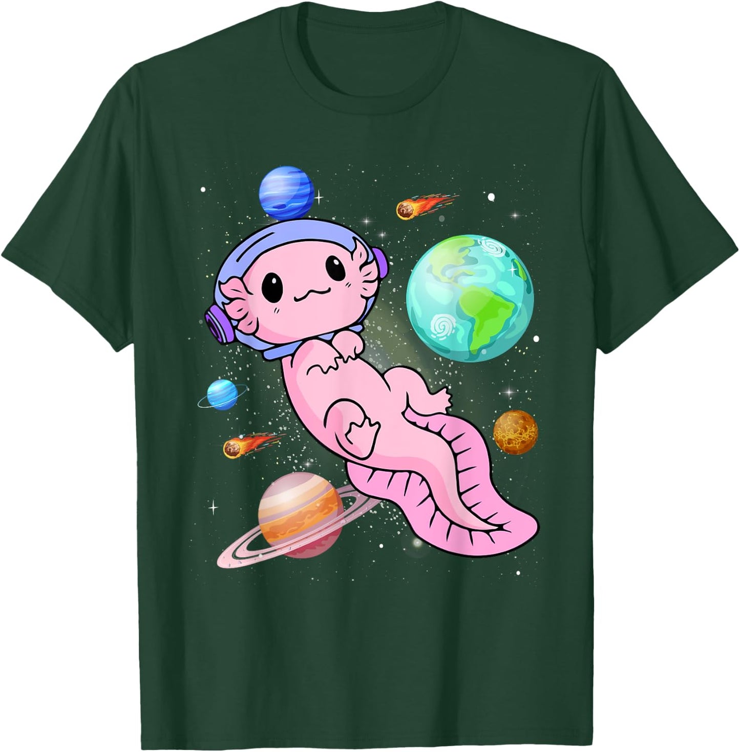 Cute Astronaut Axolotl In Space Galaxy Planet Outer Space T-Shirt - T-Shirt | Forest