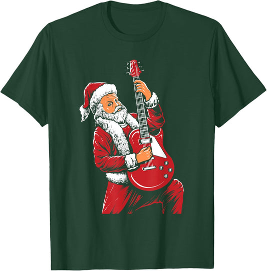 Santa Playing Guitar Christmas Pajama Musician Guitarist T-Shirt - T-Shirt | Forest
