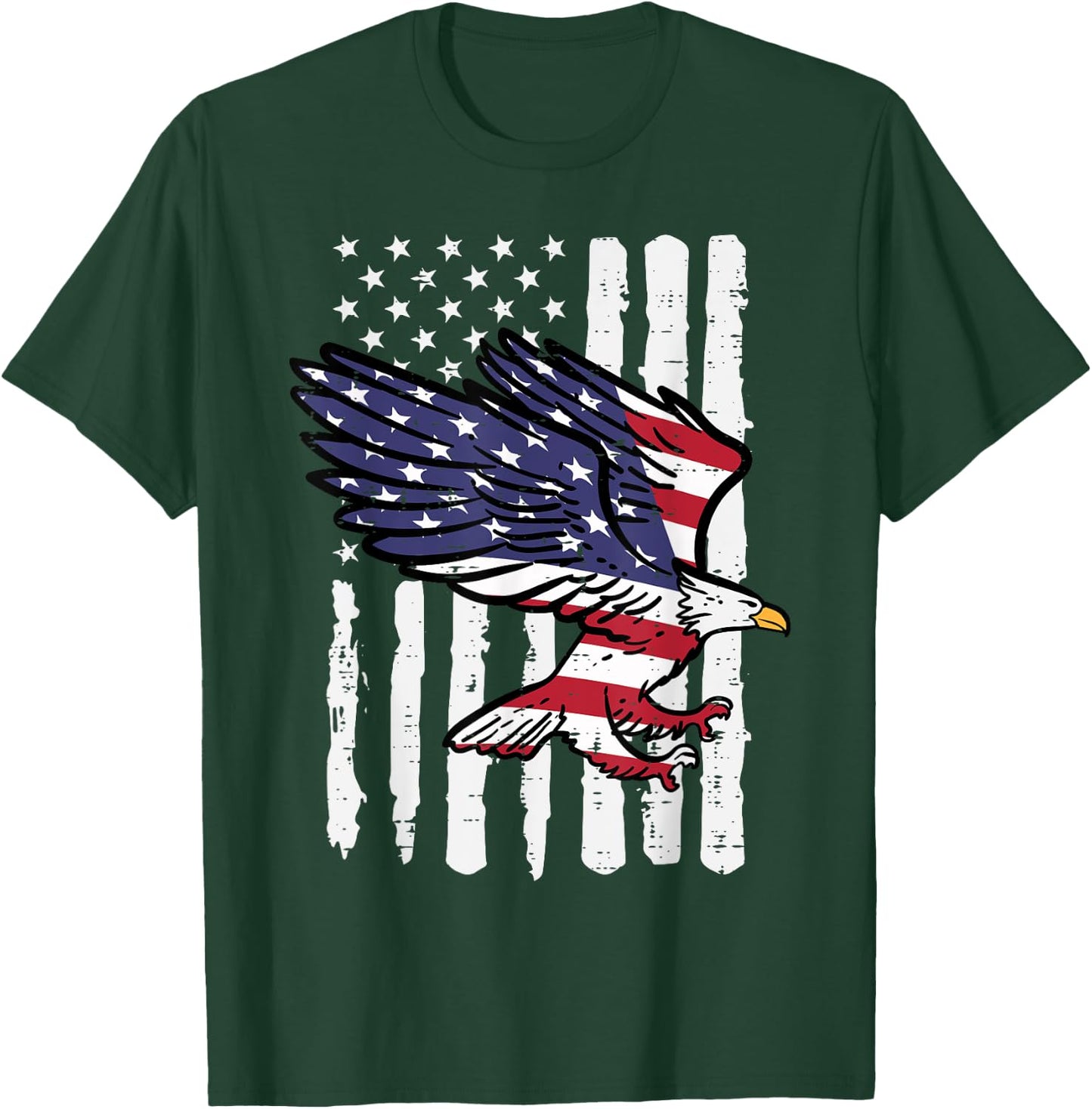 4th Of July American Bald Eagle Flag America Women Men Kids T-Shirt - T-Shirt | Forest