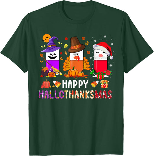 Happy Hallothanksmas Pharmacy PIlls Halloween Christmas T-Shirt - T-Shirt | Forest