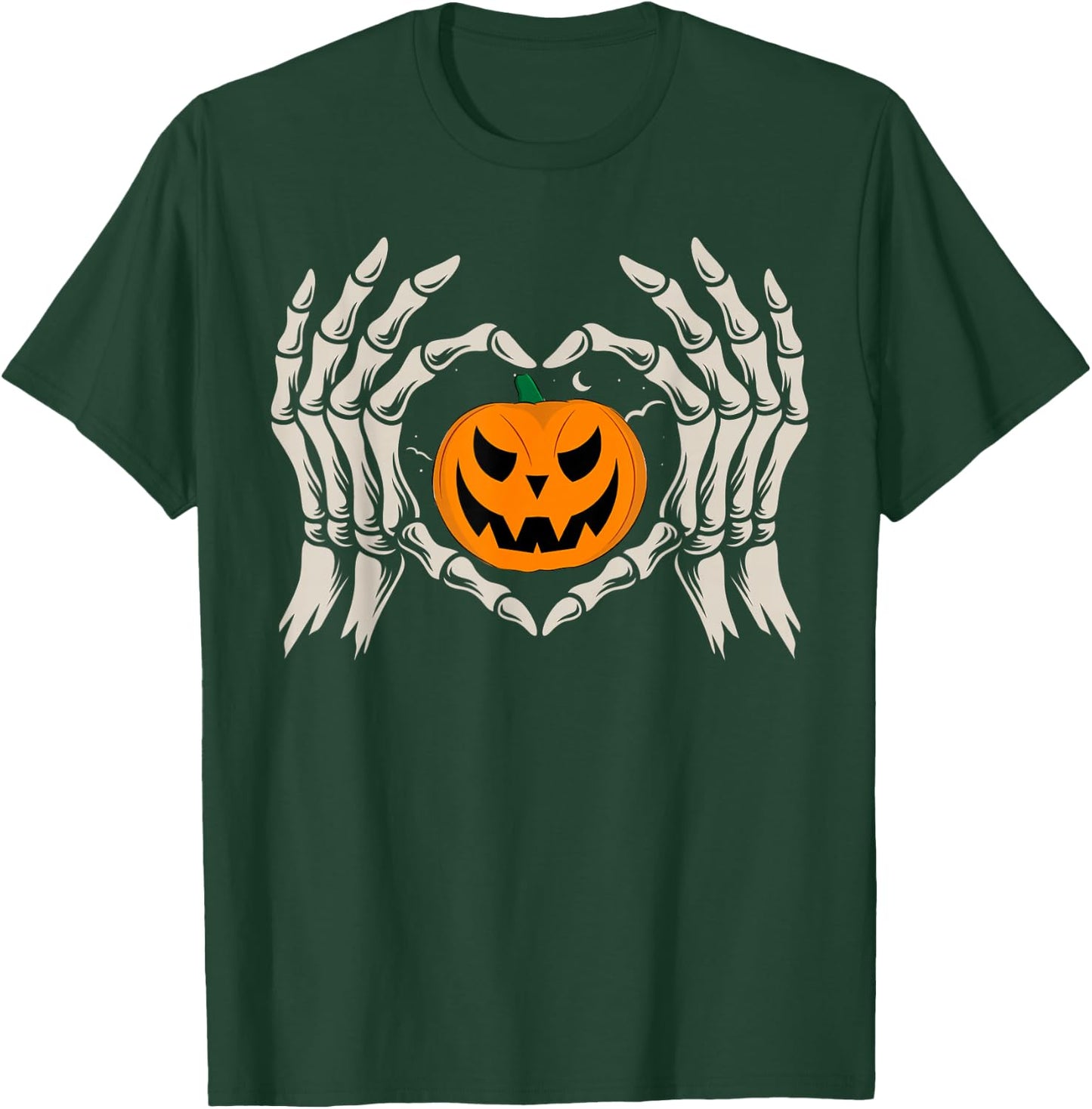 Skeleton Hand Heart with Pumpkin Halloween Funny Bones Love T-Shirt - T-Shirt | Forest