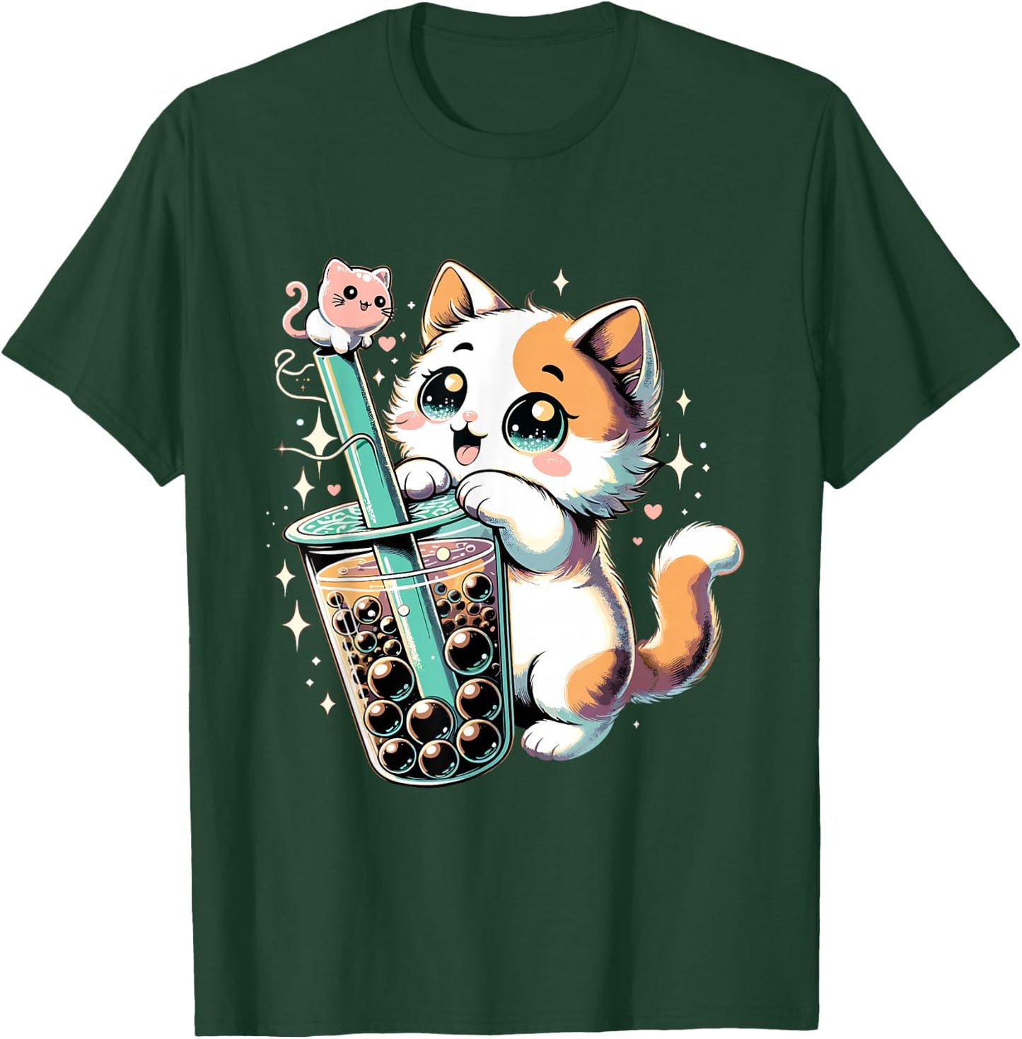 Cat Boba Japanese Kawaii Anime Kitty Bubble Tea Neko Teen T-Shirt - T-Shirt | Forest