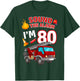 Fire Truck 80th Birthday Firefighter Fireman 80 Year Old T-Shirt - T-Shirt | Forest