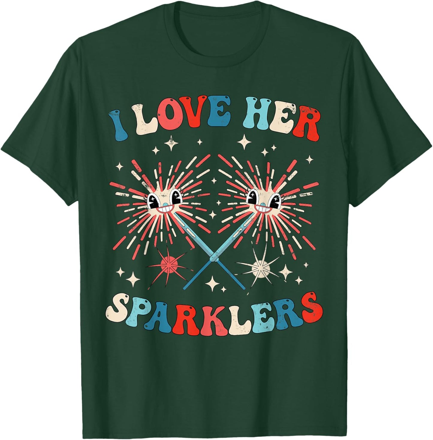 I Love Her Sparklers Funny Matching Couple 4th Of July Men T-Shirt - T-Shirt | Forest