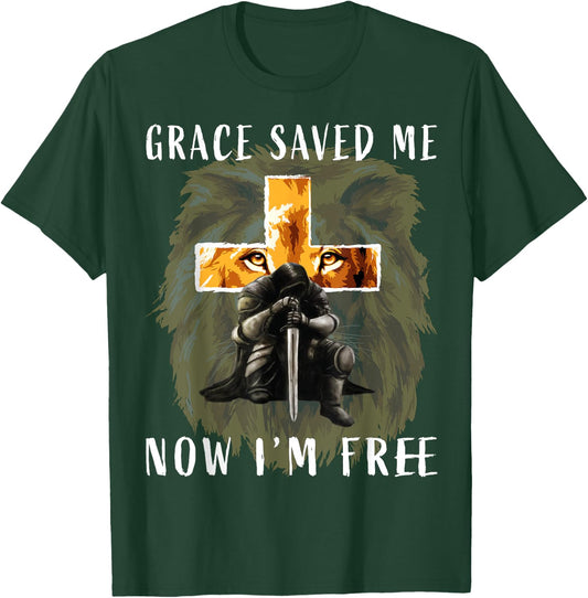 Grace Saved Me Christian Religious Sayings Lion Graphic Men T-Shirt - T-Shirt | Forest
