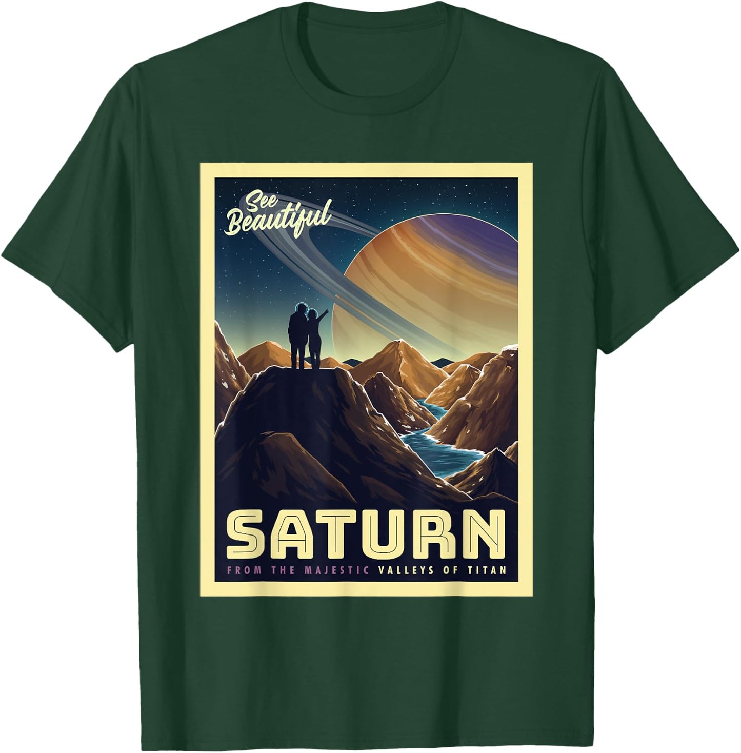Retro Space Tourism Saturn Valleys of Titan T-Shirt - T-Shirt | Forest