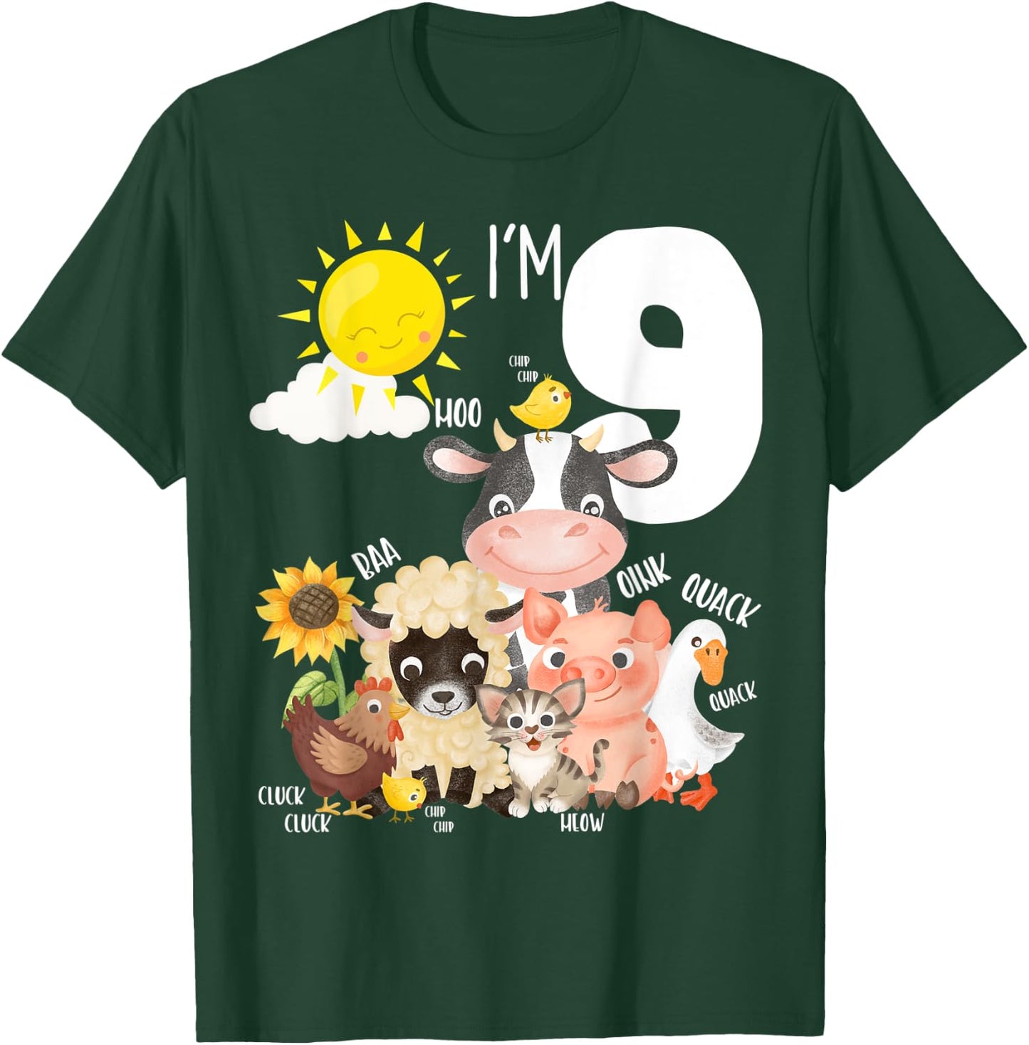 9th Birthday Barnyard Barn Farm Animals Sounds Age 9 Farm T-Shirt - T-Shirt | Forest