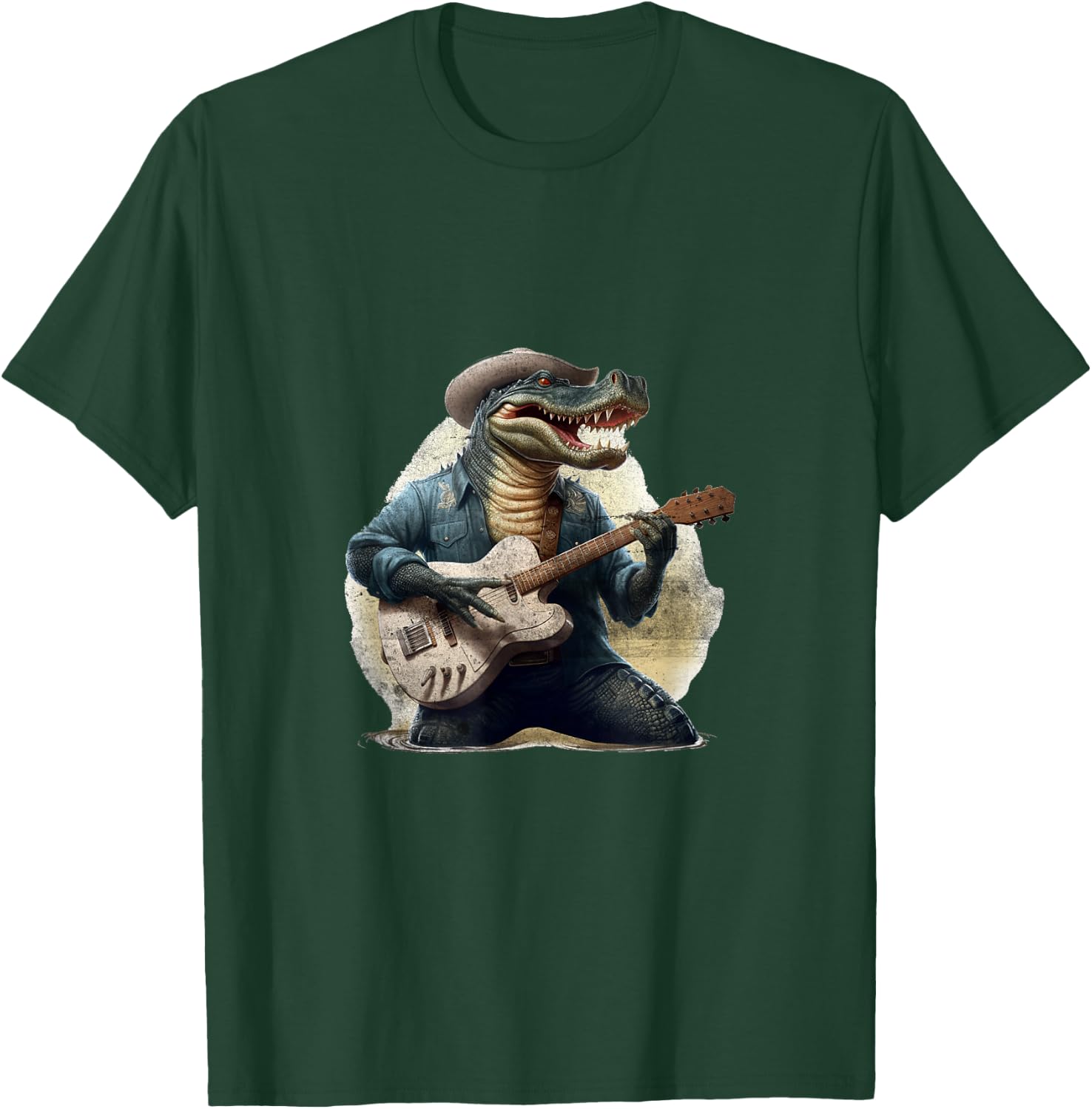 Funny Gator Alligator Playing Guitar Cowboy Country Music T-Shirt - T-Shirt | Forest