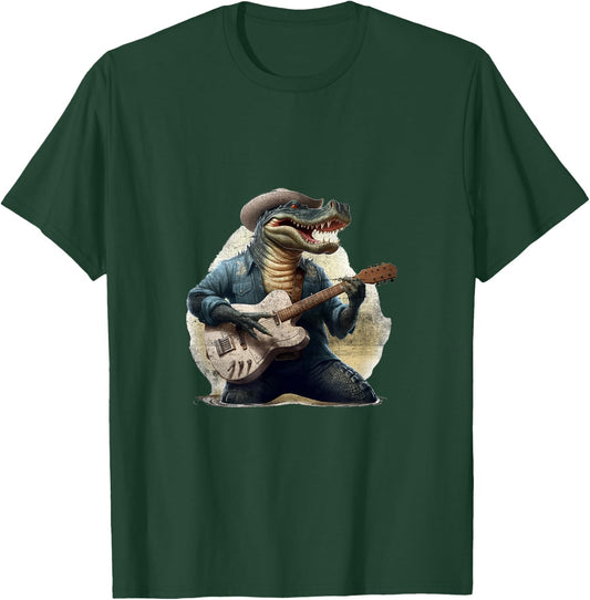 Funny Gator Alligator Playing Guitar Cowboy Country Music T-Shirt - T-Shirt | Forest