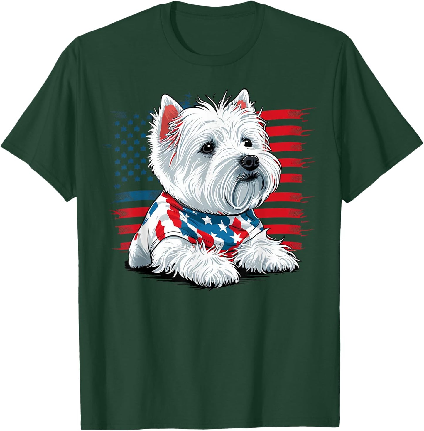USA 4th Of July West Highland White Terrier American Westie Women Kids Men T-Shirt - T-Shirt | Forest
