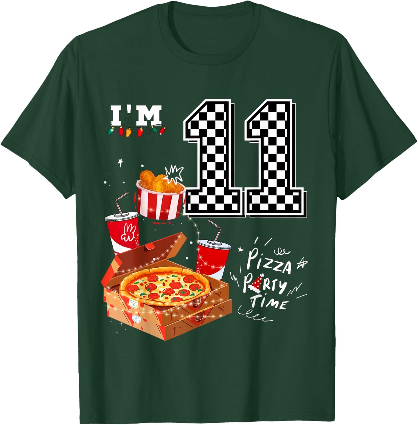 Funny Pizza Lover 11th Birthday Crew 11 Years Old Boys Match T-Shirt - T-Shirt | Forest