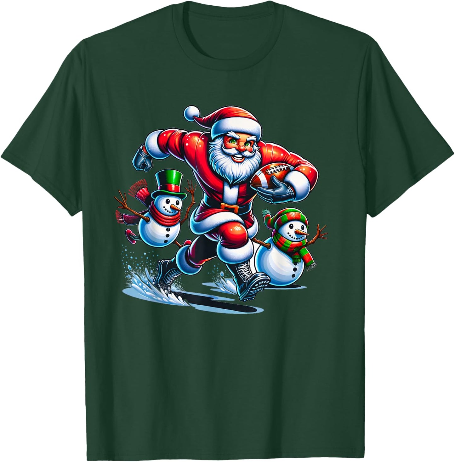 Christmas Football Santa Playing Football T-Shirt - T-Shirt | Forest