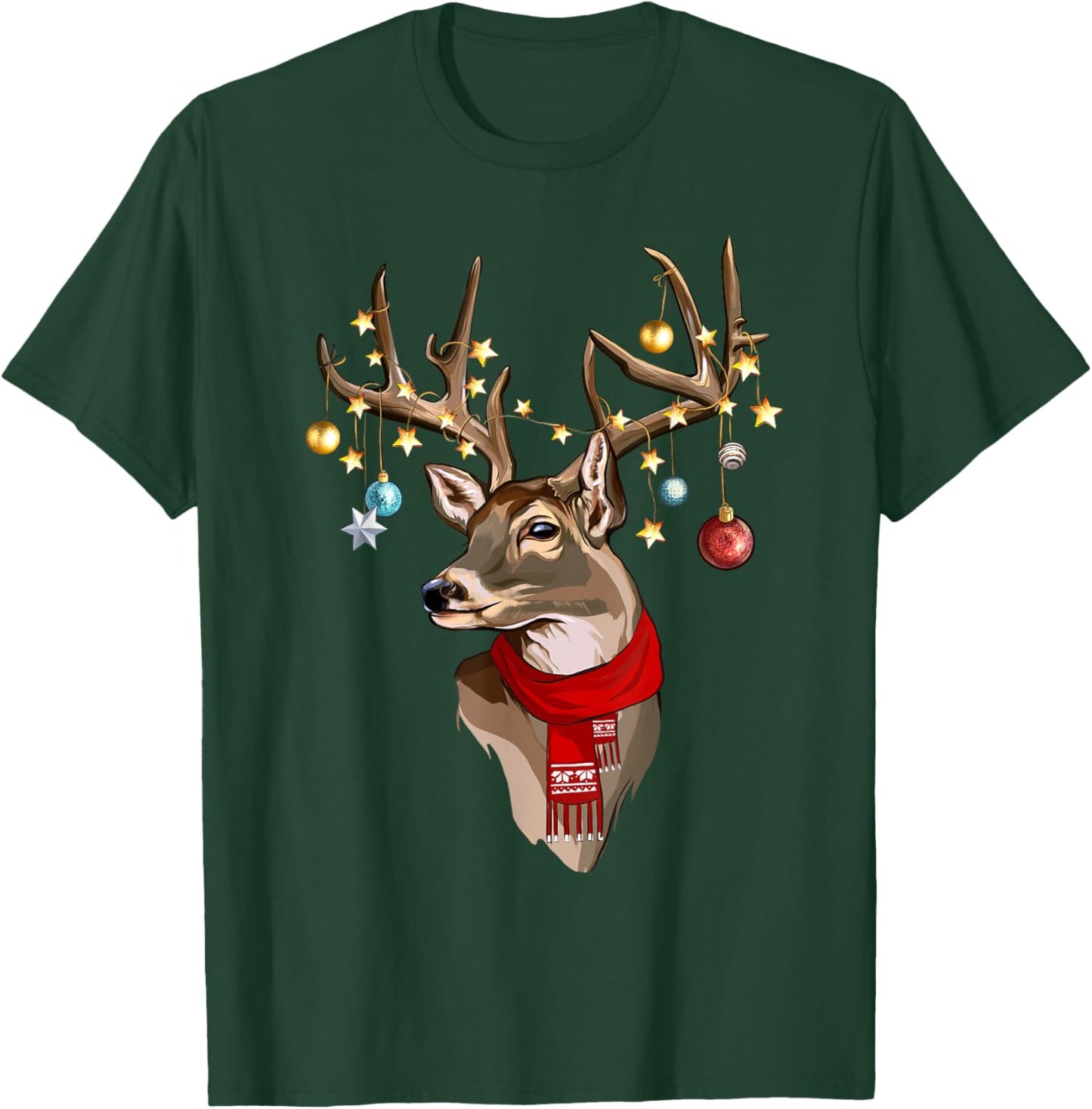 Buck Deer Antlers Christmas Lights Scarf Xmas Party T-Shirt - T-Shirt | Forest