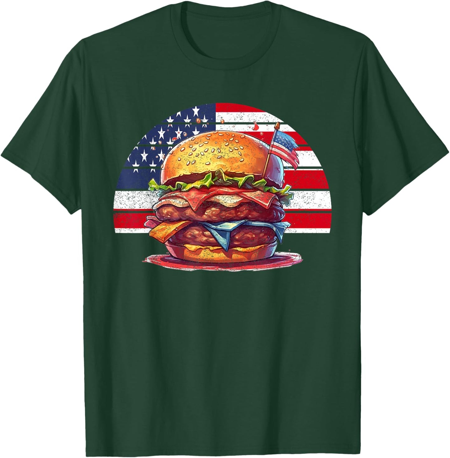 4th Of July Burger Vintage American USA Flag Women T-Shirt - T-Shirt | Forest