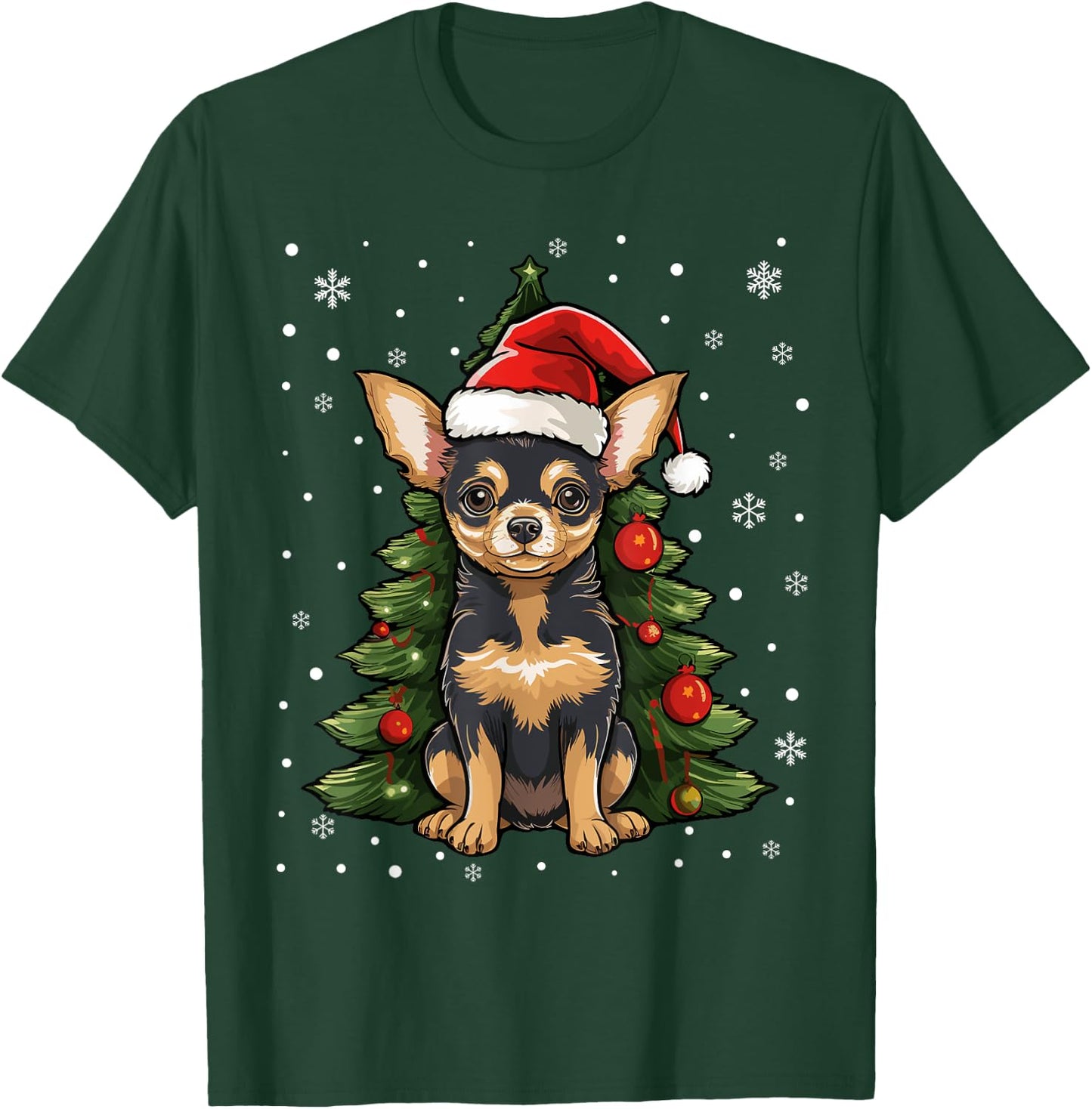 Chihuahua Dog Christmas Tree Santa Hat Xmas Pajama T-Shirt - T-Shirt | Forest