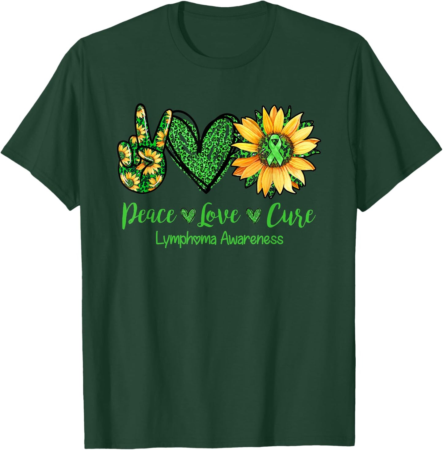 Daisy Peace Love Cure Lymphoma Awareness Gift T-Shirt - T-Shirt | Forest