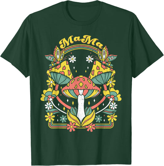 Groovy Mama Cottagecore Mushroom Hippie Mom Mother's Day T-Shirt - T-Shirt | Forest