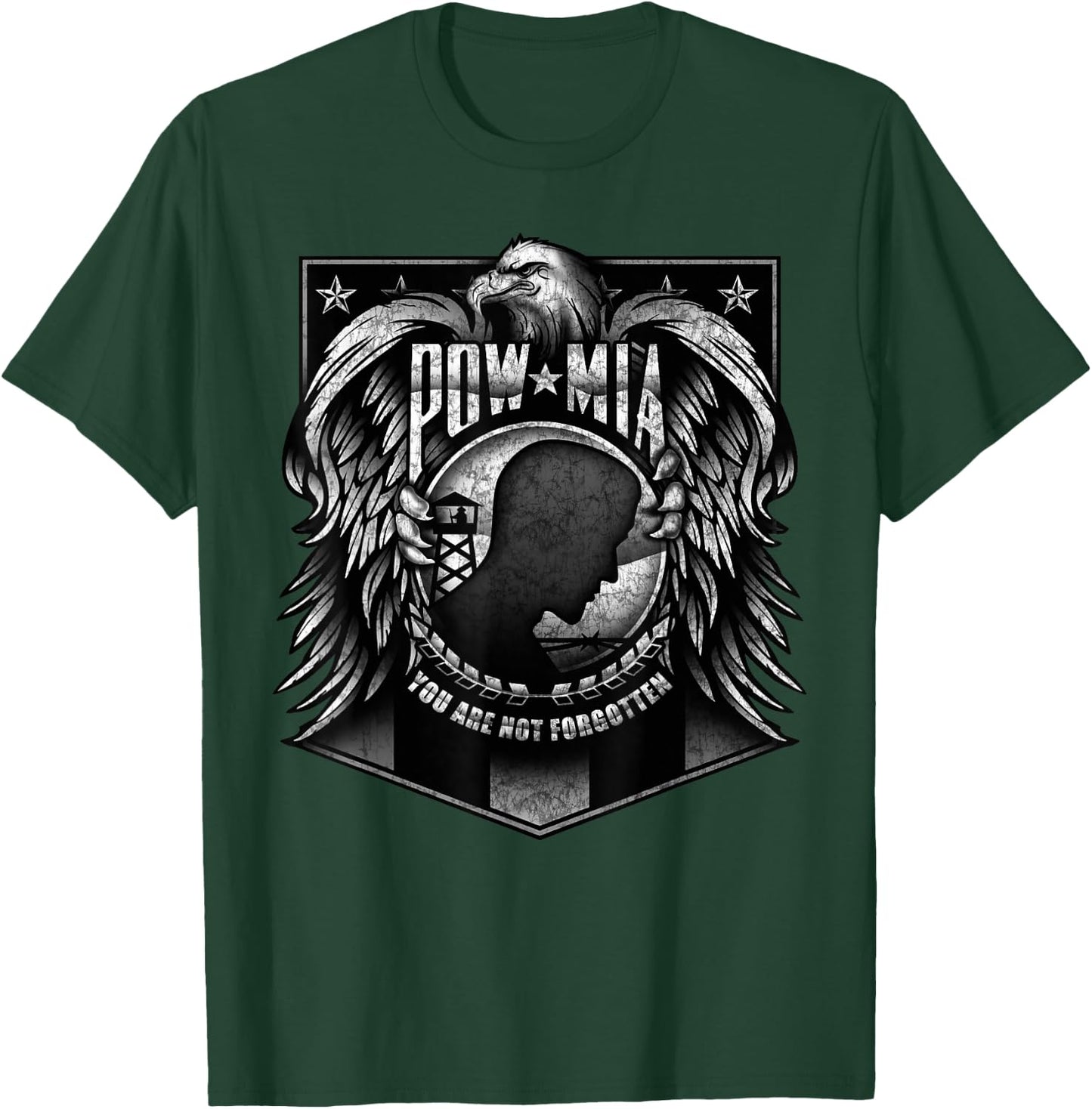 US Military POW MIA You Are Not Forgotten Shield with Eagle T-Shirt - T-Shirt | Forest