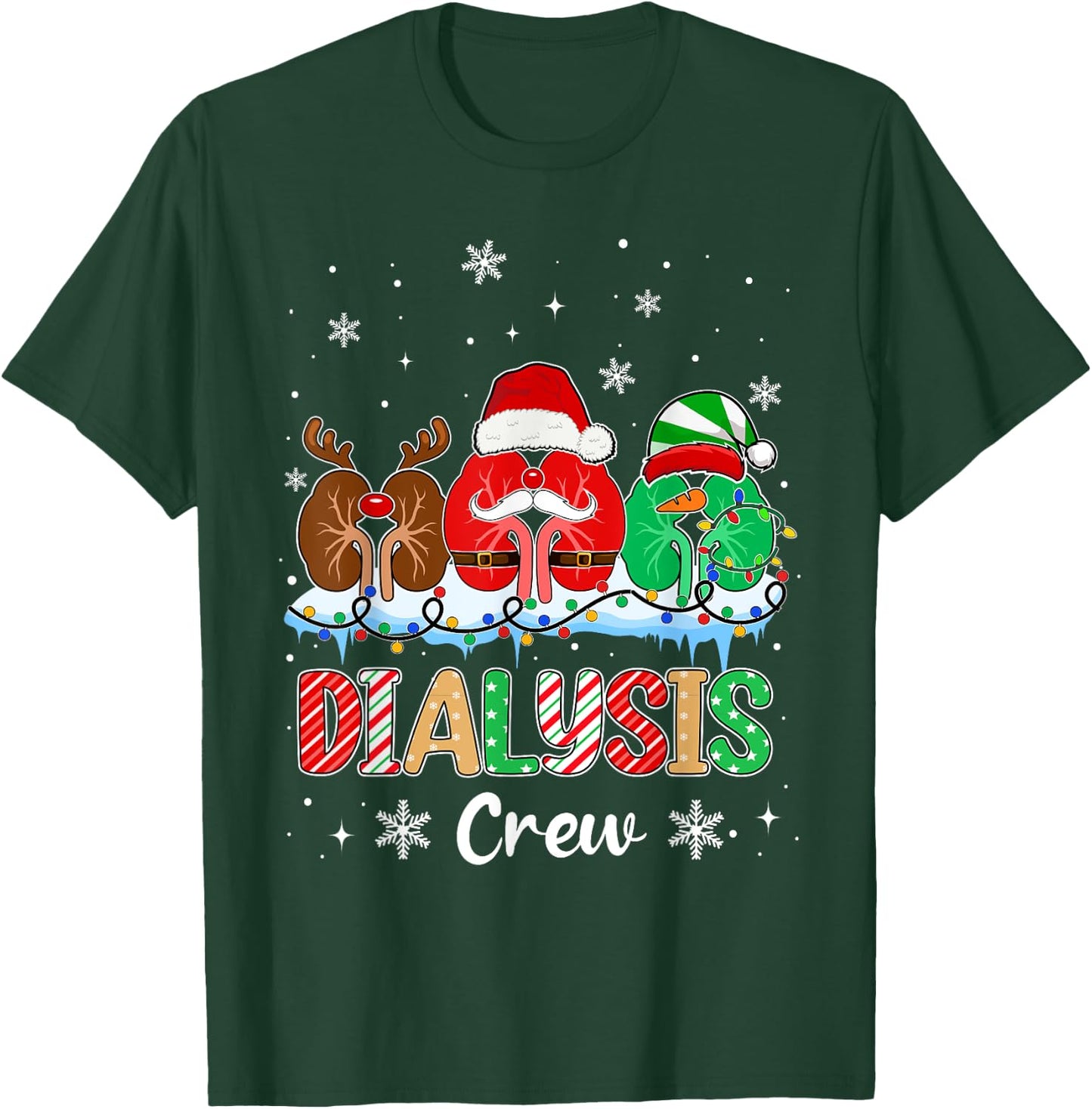 Dialysis Crew Christmas Lights Dialysis Nurse Xmas T-Shirt - T-Shirt | Forest