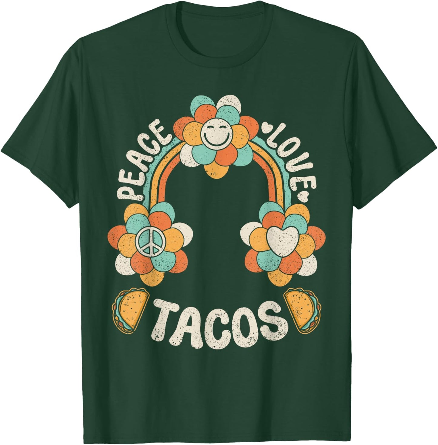 Groovy Rainbow Outfit Mexican Food Lover Peace Love Tacos T-Shirt - T-Shirt | Forest