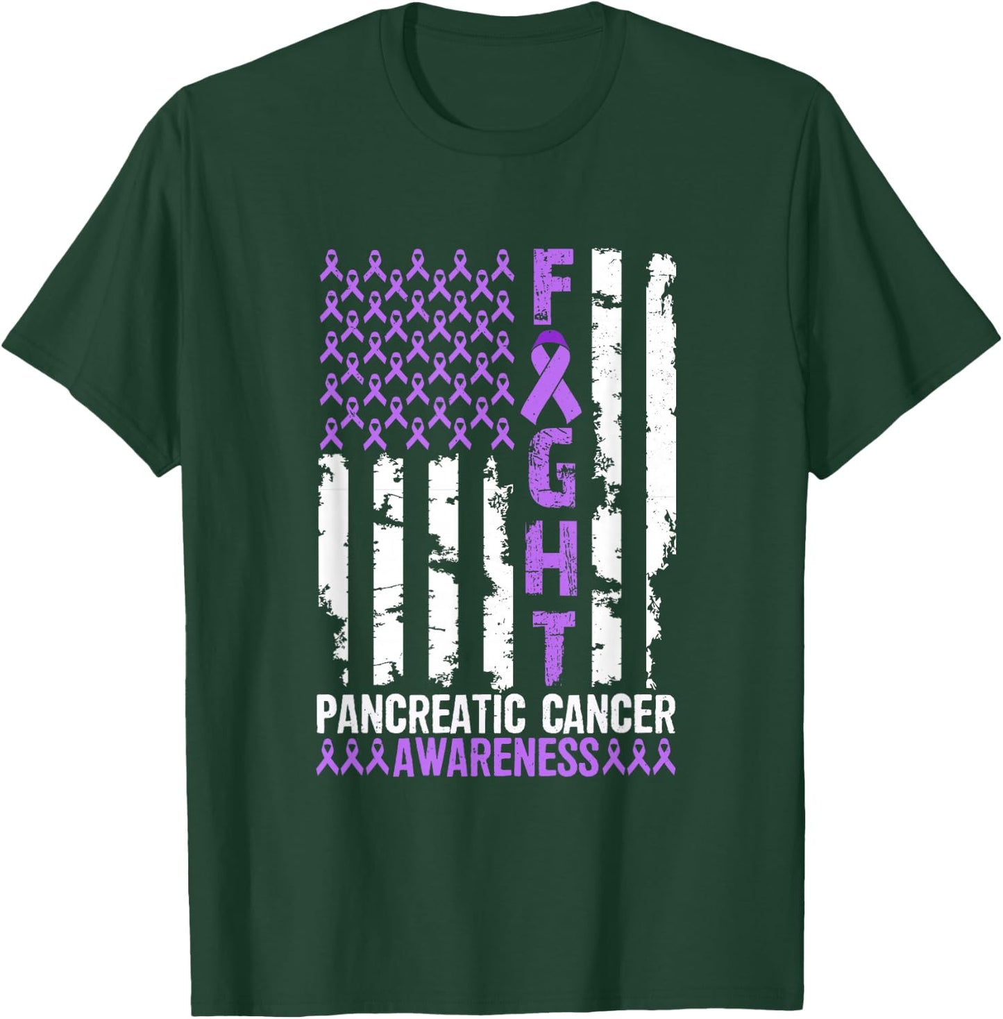 Fight Flag Purple Ribbon Support Pancreatic Cancer Awareness T-Shirt - T-Shirt | Forest