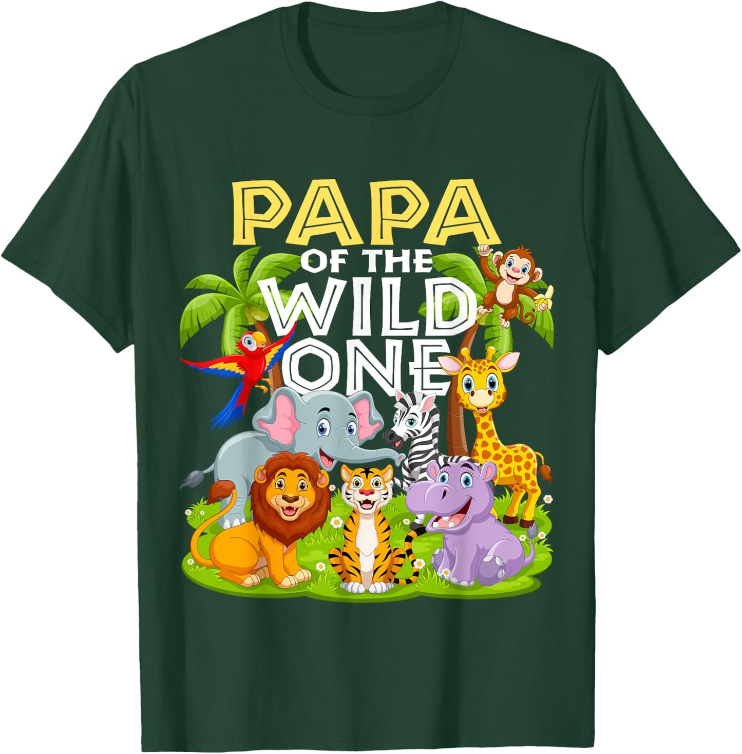 Papa Of The Wild One 1st Birthday Zoo Animal Safari Jungle T-Shirt - T-Shirt | Forest
