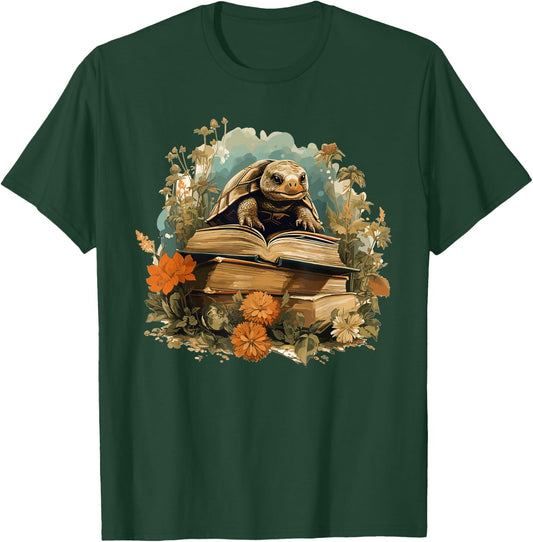 Cottagecore Turtle Reading Aesthetic Book Outfit T-Shirt - T-Shirt | Forest