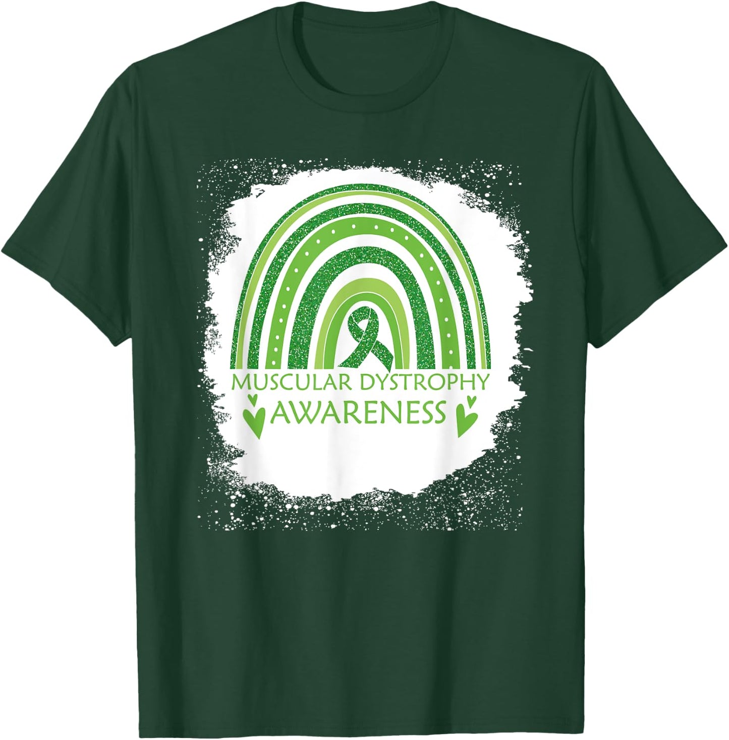 Muscular Dystrophy Awareness Bleached Rainbow Green Ribbon T-Shirt - T-Shirt | Forest