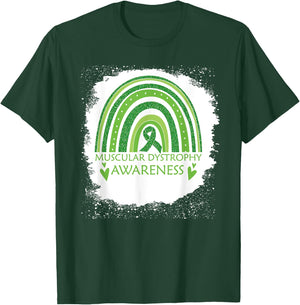 Muscular Dystrophy Awareness Bleached Rainbow Green Ribbon T-Shirt - T-Shirt | Forest