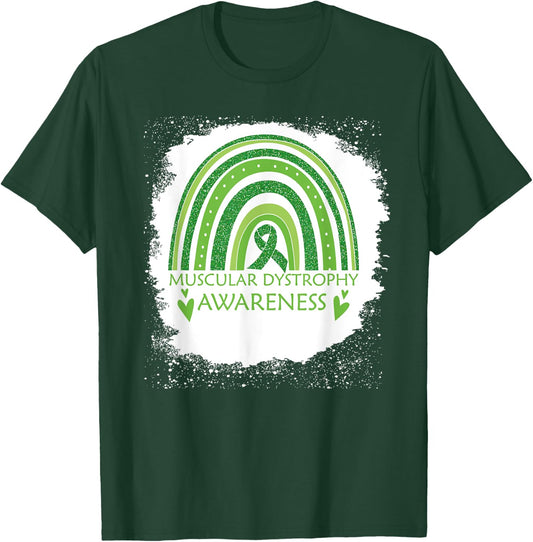 Muscular Dystrophy Awareness Bleached Rainbow Green Ribbon T-Shirt - T-Shirt | Forest