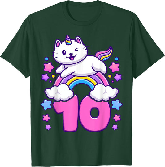 Birthday girl 10 years old, cat, unicorn, 10th birthday T-Shirt - T-Shirt | Forest
