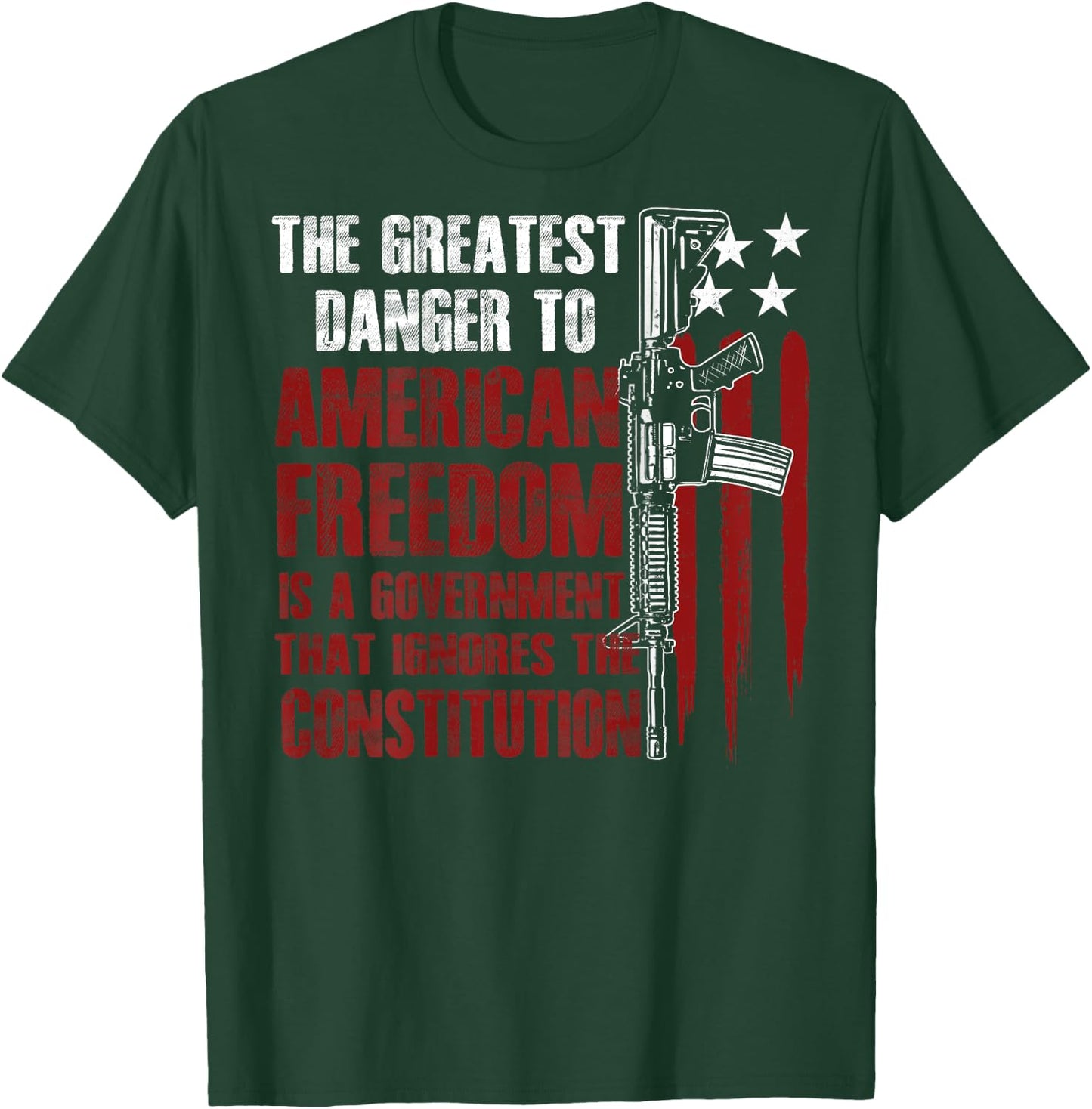 Gun USA Flag American Freedom Funny Government (on Back) T-Shirt - T-Shirt | Forest