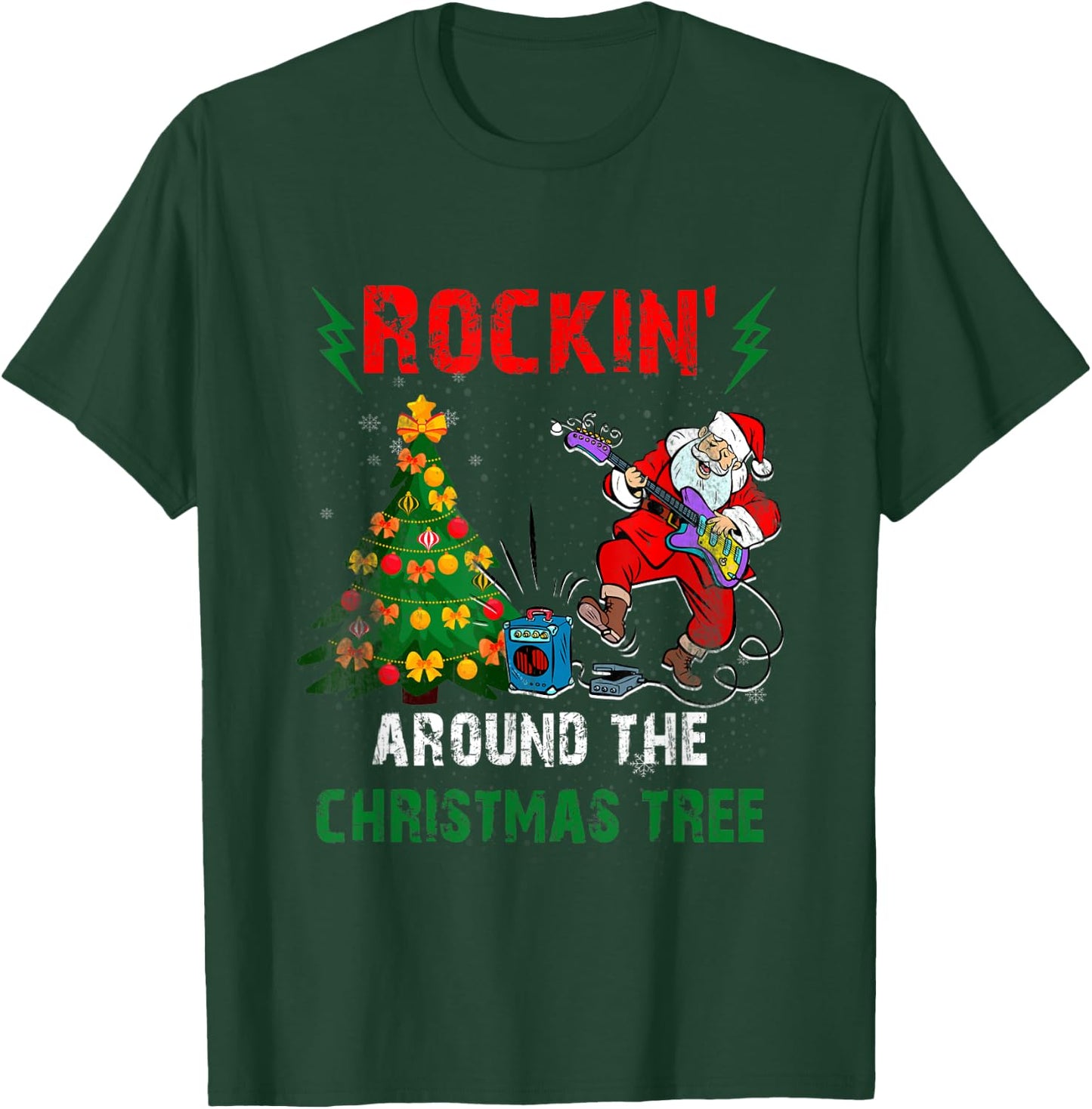 Rockin Around Christmas Tree Funny Rocker Santa Music T-Shirt - T-Shirt | Forest