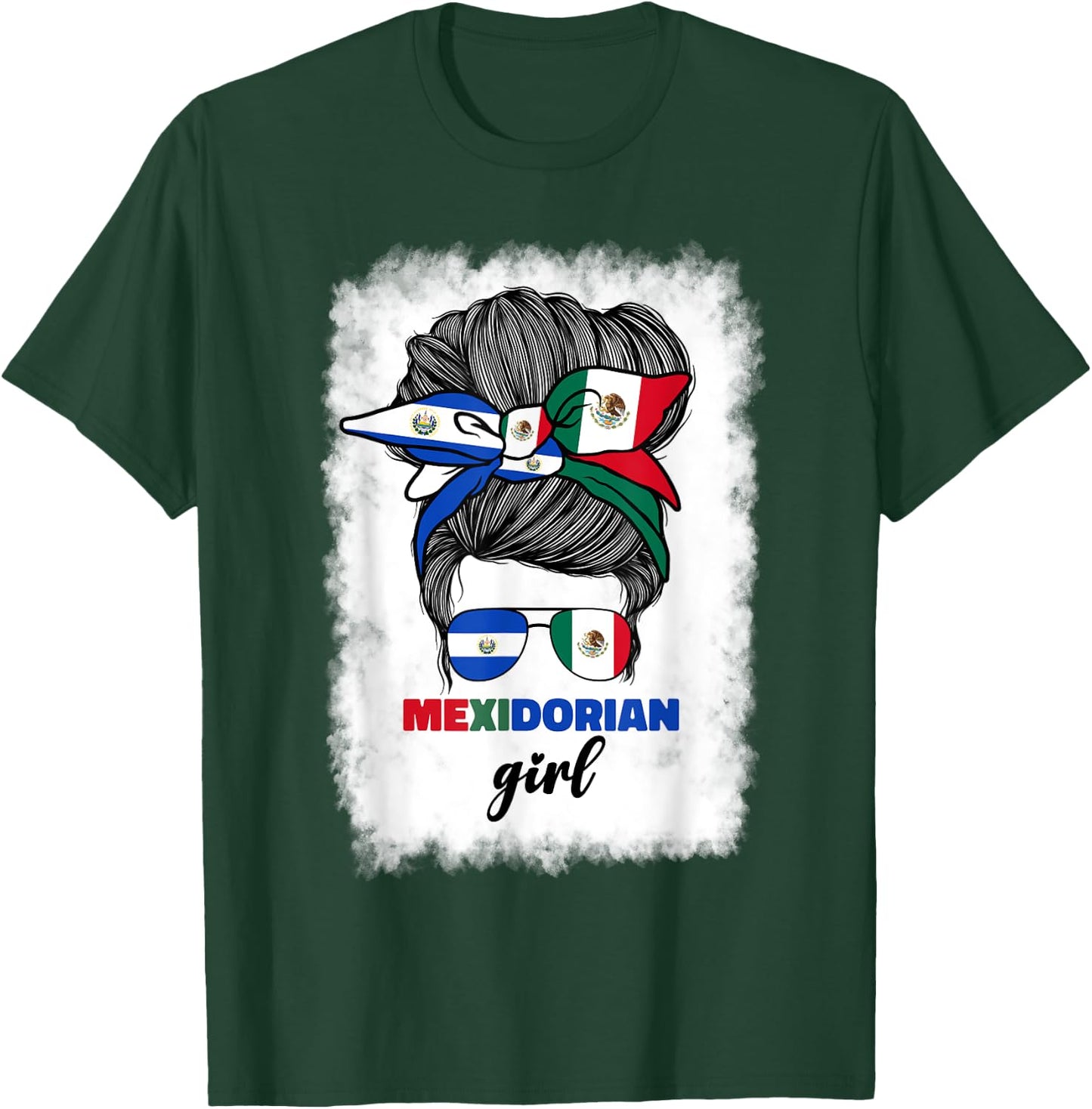 Half Mexican And Salvadorian Mexico El Salvador Flag Girl T-Shirt - T-Shirt | Forest