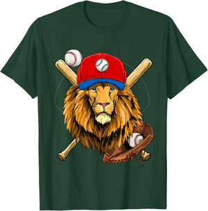 Lion Baseball Lion Lovers Baseball Player T-Shirt - T-Shirt | Forest