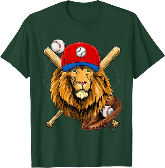 Lion Baseball Lion Lovers Baseball Player T-Shirt - T-Shirt | Forest