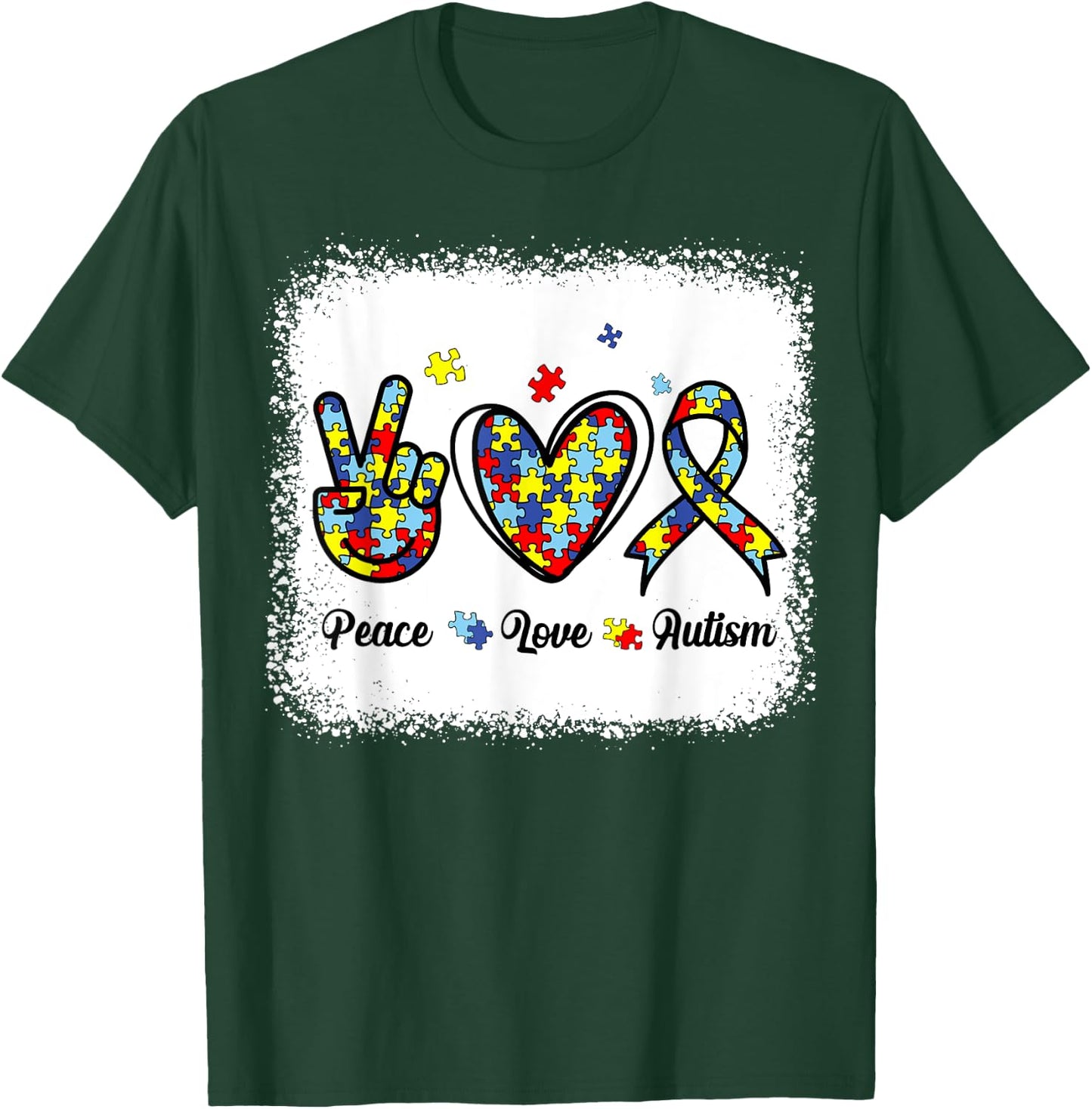 Peace Love Autism Awareness Shirt Kids Women Cute Mom Girl T-Shirt - T-Shirt | Forest