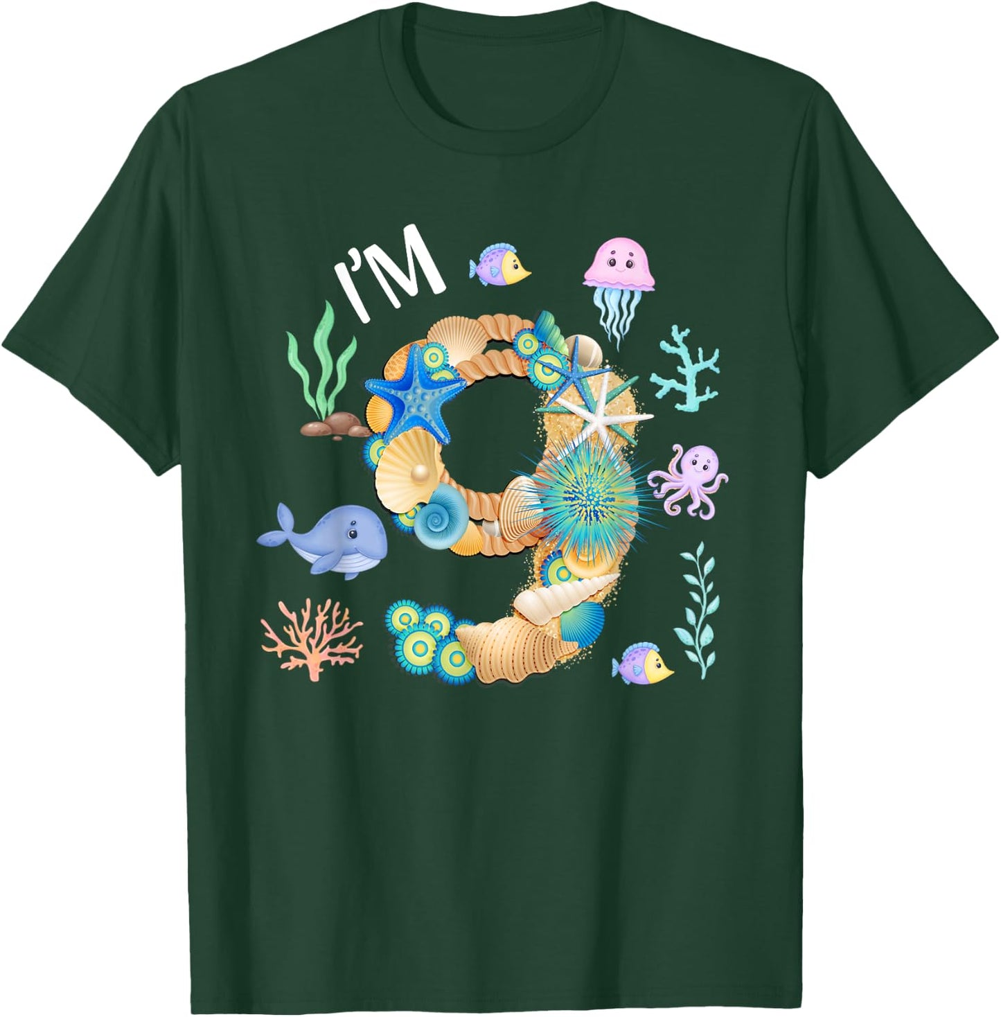 Under The Sea 9th Birthday Boy Whale Fish 9 Year Old Bday T-Shirt - T-Shirt | Forest