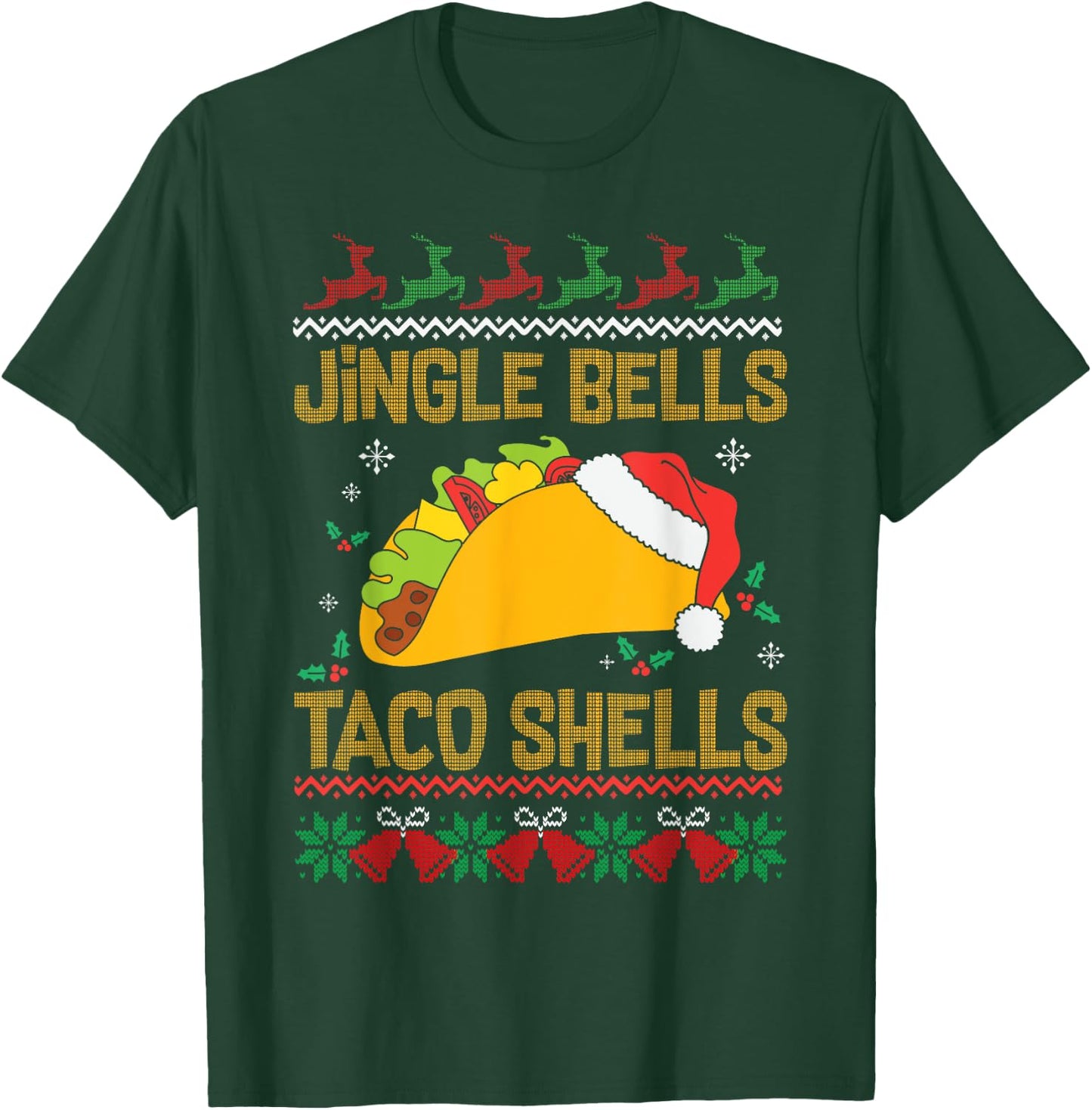 Ugly Christmas Fast Food Joke Jingle Bells Taco Shells T-Shirt - T-Shirt | Forest