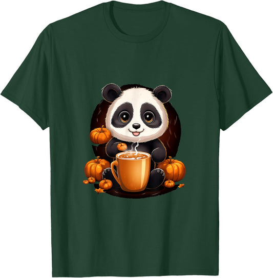Panda Pumpkin Spice Latte Autumn Halloween T-Shirt - T-Shirt | Forest