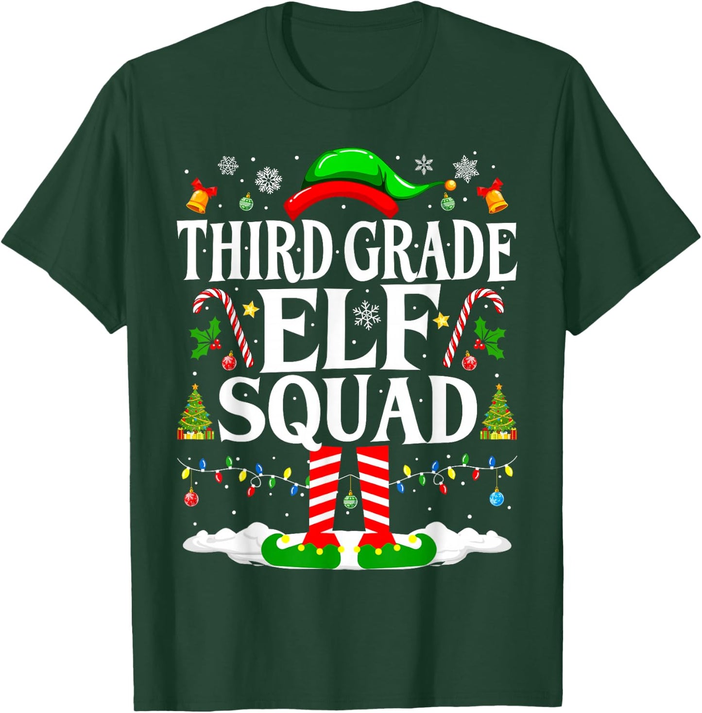 3rd Grade Elf Squad Xmas Funny Christmas Third Grade Elf T-Shirt - T-Shirt | Forest